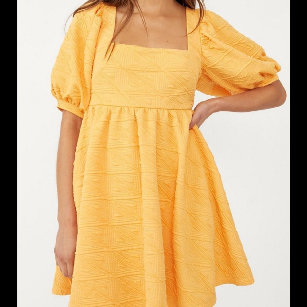 Free People Textured Square-Neck Mini Dress in Yellow